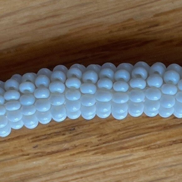 Vtg. BEADED EVENING BAG Gold & White Beads, Beaded Handle, Satin Lining HANDMADE - Picture 9 of 16